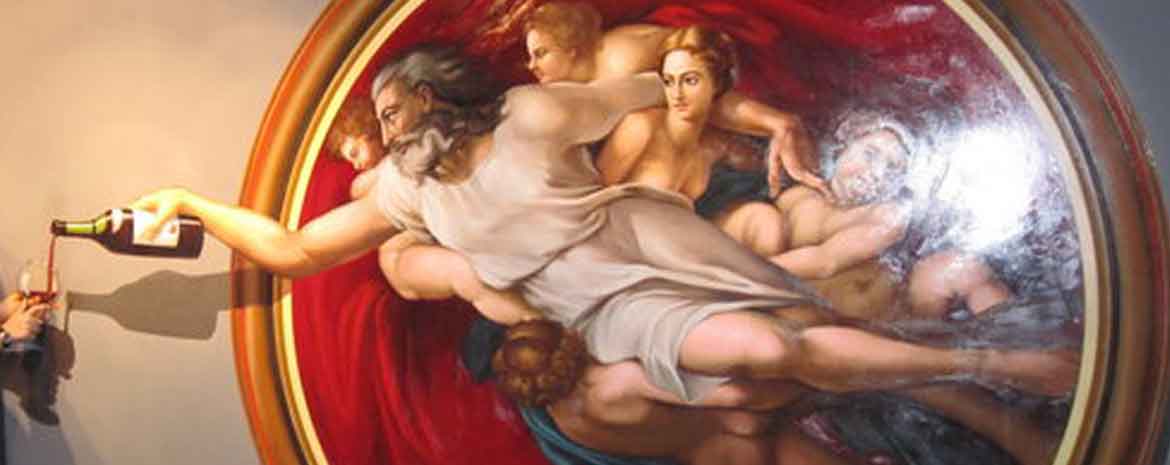 Il Dio della creazione di Michelangelo che versa un bicchiere di vino