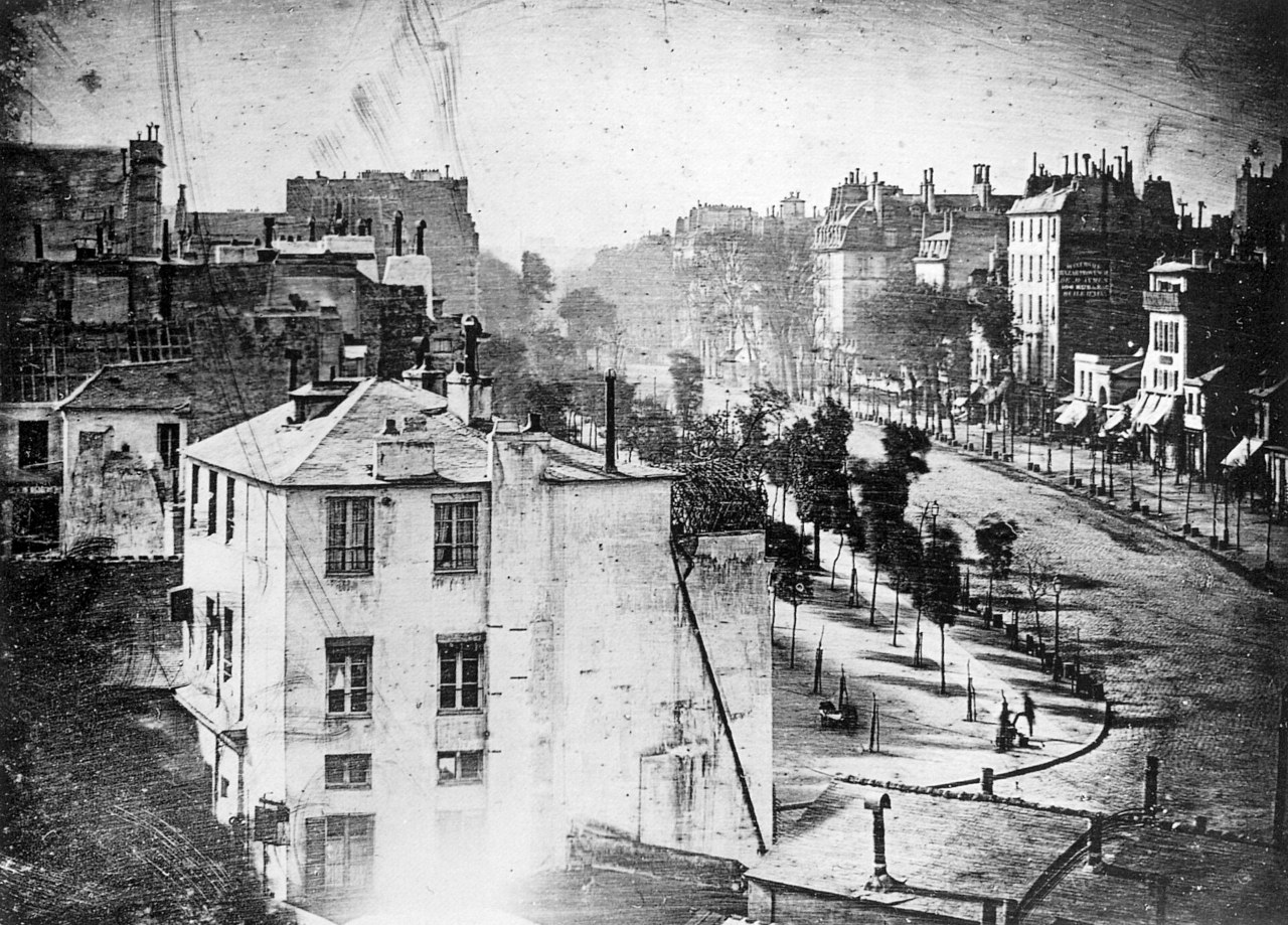 Boulevard du Temple a Parigi in un dagherrotipo di Louis Daguerre del 1838